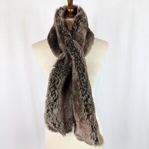 Restoration Hardware Brown Faux Fur Pull Through Crossover Scarf Collar 53"
